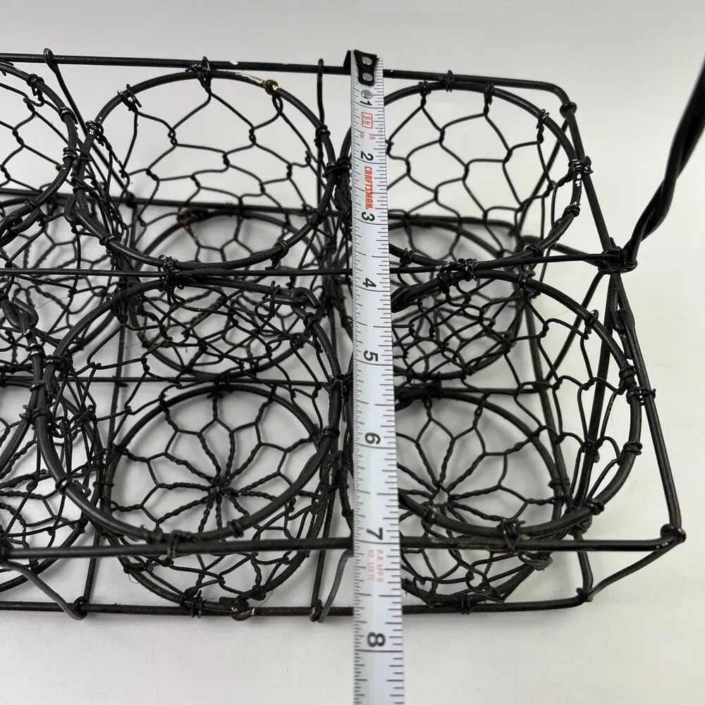 Vintage Primitive Wire Plant Herb Caddy 6 Holder Basket Twisted Galvanized Steel